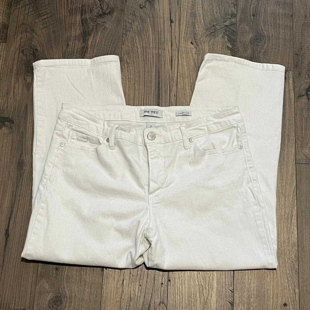 Nine West Chrystie Capri Jeans Womens 12 White Stretch Denim Cropped Pants